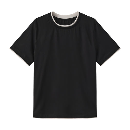 Contrast Trim Cotton Tee 圆领拼色 简约百搭 撞色双层领 短袖T恤