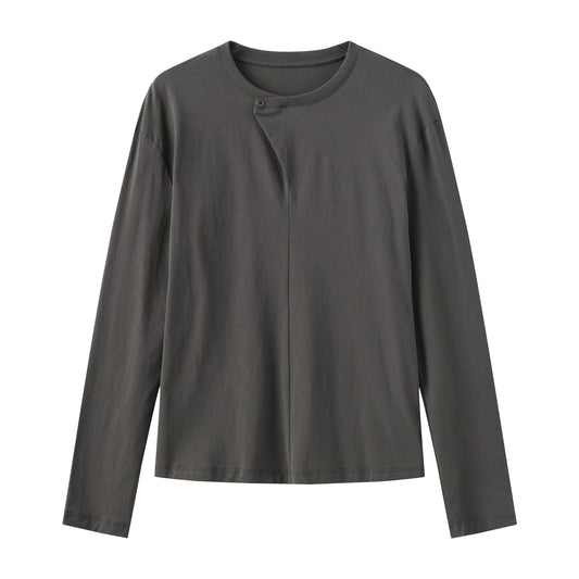 Clean Cut One-Button Cotton Top 设计感一粒扣长袖T恤 正肩宽松极简贝壳棉