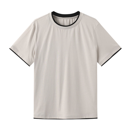 Contrast Trim Cotton Tee 圆领拼色 简约百搭 撞色双层领 短袖T恤